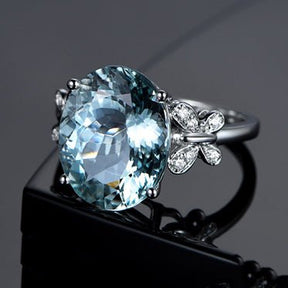 2.3ct Oval Aquamarine Diamond Butterfly Ring 18K White Gold - Lord of Gem Rings