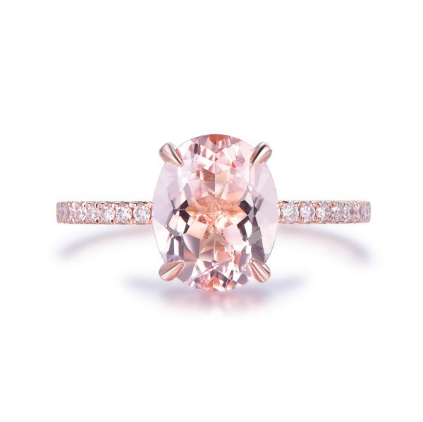 2.4ct Oval Morganite Diamond Ring 14K Rose Gold - Lord of Gem Rings