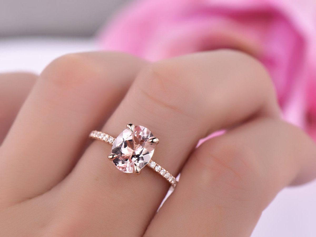 2.4ct Oval Morganite Diamond Ring 14K Rose Gold - Lord of Gem Rings