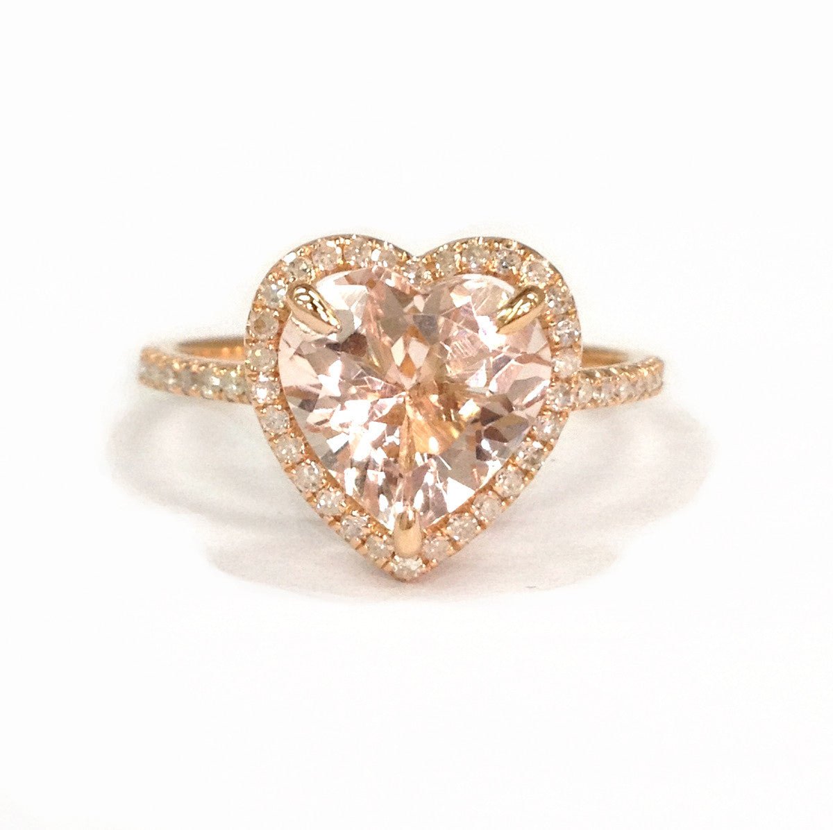 2.5-3ct Heart Morganite Diamond Halo Head Raised Ring 9mm - Lord of Gem Rings