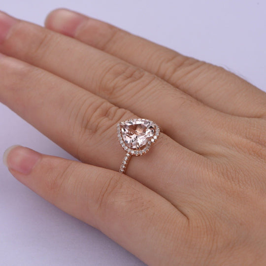 2.5-3ct Heart Morganite Diamond Halo Head Raised Ring 9mm