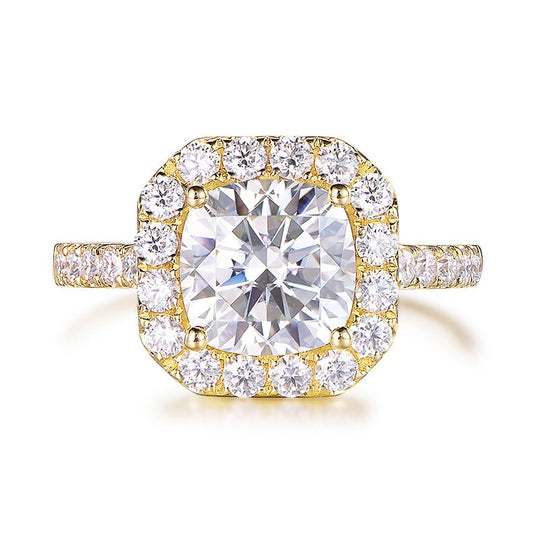 2.5ct Cushion Moissanite Engagement Halo Ring 14K Gold