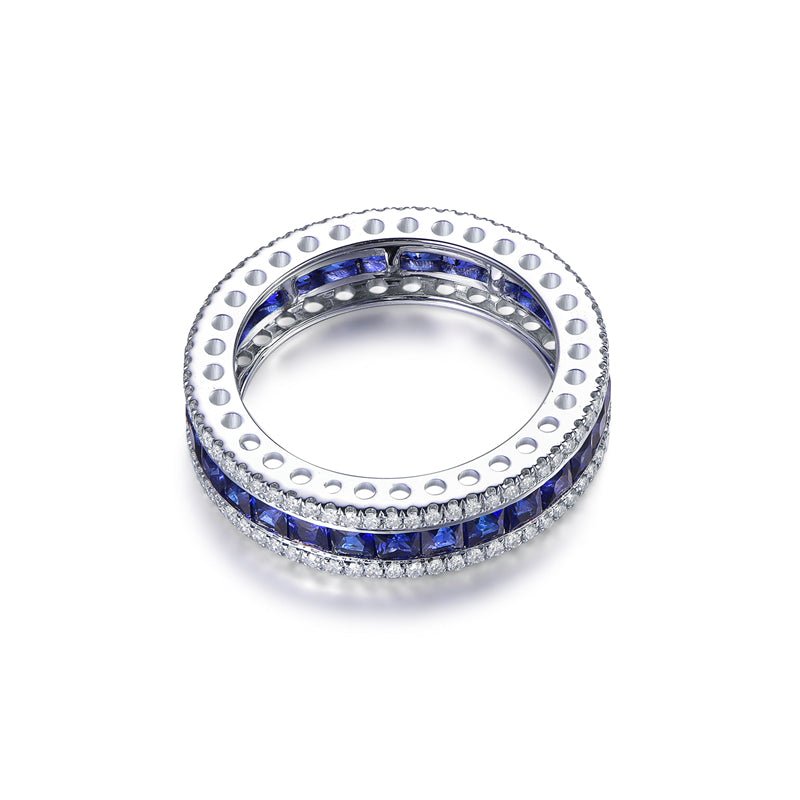 2.5ct Natural Princess Cut Ceylon Blue Sapphire September Birthstone Band, Diamond 0.45ctw - Lord of Gem Rings