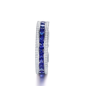 2.5ct Natural Princess Cut Ceylon Blue Sapphire September Birthstone Band, Diamond 0.45ctw - Lord of Gem Rings