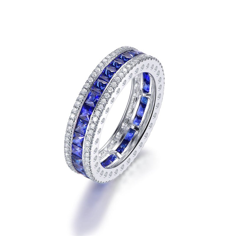 2.5ct Natural Princess Cut Ceylon Blue Sapphire September Birthstone Band, Diamond 0.45ctw - Lord of Gem Rings