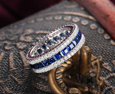 2.5ct Natural Princess Cut Ceylon Blue Sapphire September Birthstone Band, VS-H Diamond 0.78ctw - Lord of Gem Rings