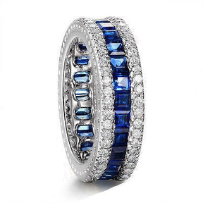 2.5ct Natural Princess Cut Ceylon Blue Sapphire September Birthstone Band, VS-H Diamond 0.78ctw - Lord of Gem Rings