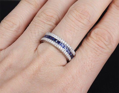 2.5ct Natural Princess Cut Ceylon Blue Sapphire September Birthstone Band, VS-H Diamond 0.78ctw - Lord of Gem Rings