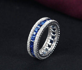 2.5ct Natural Princess Cut Ceylon Blue Sapphire September Birthstone Band, VS-H Diamond 0.78ctw - Lord of Gem Rings