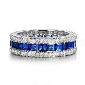 2.5ct Natural Princess Cut Ceylon Blue Sapphire September Birthstone Band, VS-H Diamond 0.78ctw - Lord of Gem Rings