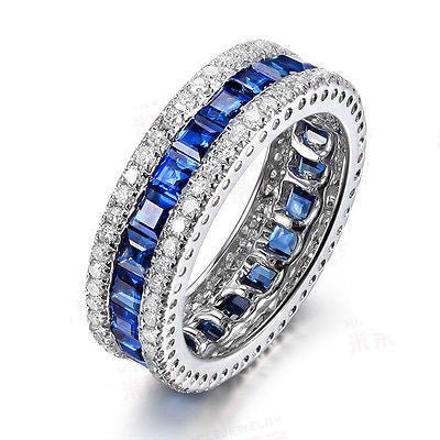 2.5ct Natural Princess Cut Ceylon Blue Sapphire September Birthstone Band, VS-H Diamond 0.78ctw - Lord of Gem Rings