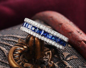 2.5ct Natural Princess Cut Ceylon Blue Sapphire September Birthstone Band, VS-H Diamond 0.78ctw - Lord of Gem Rings