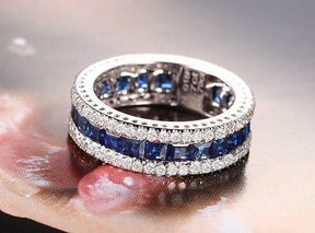 2.5ct Natural Princess Cut Ceylon Blue Sapphire September Birthstone Band, VS-H Diamond 0.78ctw - Lord of Gem Rings