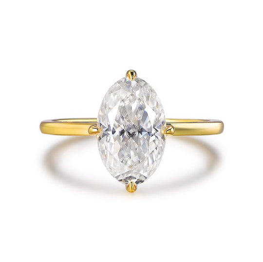 2.7ct Oval Crushed Ice Cut Moissanite Diamond Hidden Halo Ring 14K Yellow Gold