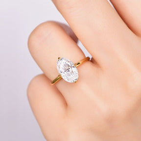 2.7ct Oval Crushed Ice Cut Moissanite Diamond Hidden Halo Ring 14K Yellow Gold - Lord of Gem Rings