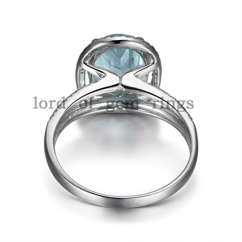 2.8ct Oval Aquamarine Diamond Halo Split Shank Ring with CLAW PRONGS - Lord of Gem Rings