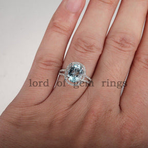 2.8ct Oval Aquamarine Diamond Halo Split Shank Ring with CLAW PRONGS - Lord of Gem Rings