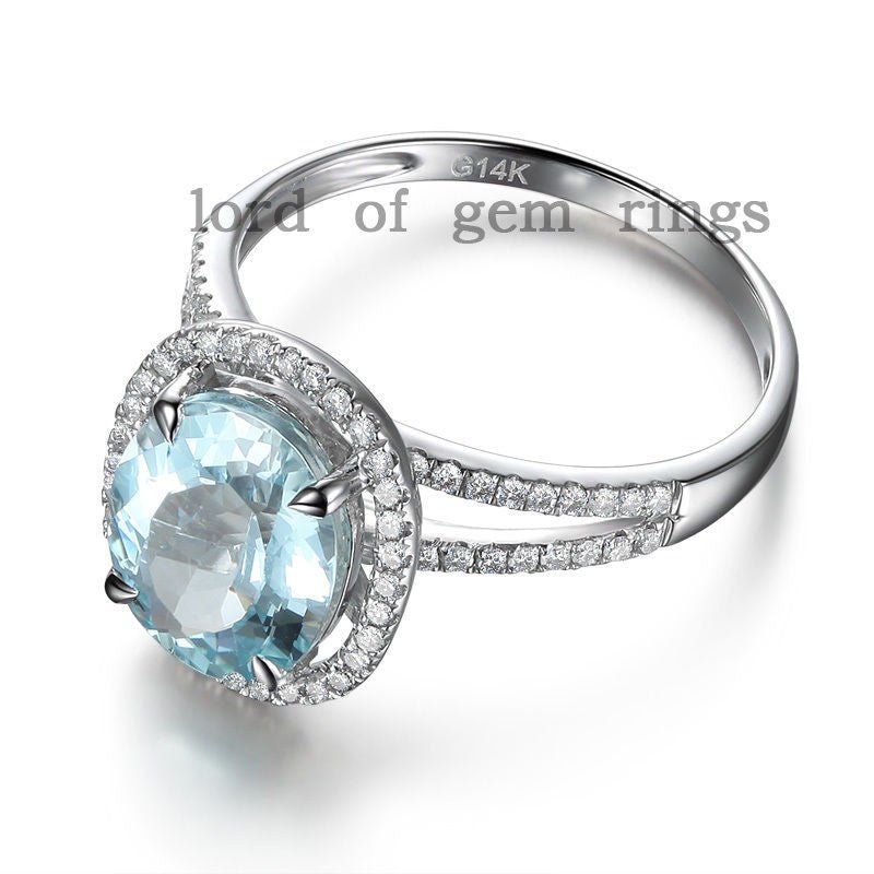 2.8ct Oval Aquamarine Diamond Halo Split Shank Ring with CLAW PRONGS - Lord of Gem Rings