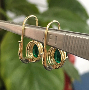 2.8ct Oval Green Emerald Diamond Leverback Earrings 14K Yellow Gold - Lord of Gem Rings