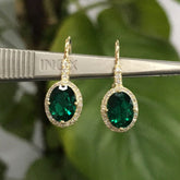 2.8ct Oval Green Emerald Diamond Leverback Earrings 14K Yellow Gold - Lord of Gem Rings