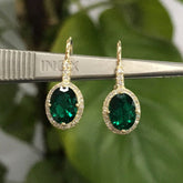 2.8ct Oval Green Emerald Diamond Leverback Earrings 14K Yellow Gold - Lord of Gem Rings