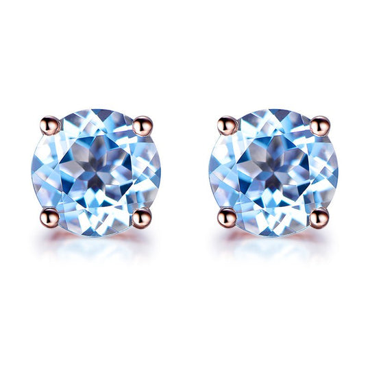 2ct Aquamarine Petite Stud Earrings 14K Gold