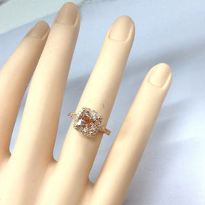 2ct Art Deco Cushion Morganite Ring Diamond Accents 14K Rose Gold - Lord of Gem Rings