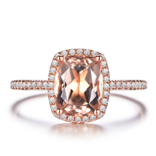 2ct Cushion Halo Oval Morganite Engagement Ring 14K Gold