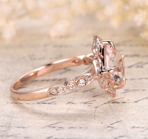 2ct Cushion Morganite Cathedral Ring Diamond Floral Halo 14K Rose Gold - Lord of Gem Rings