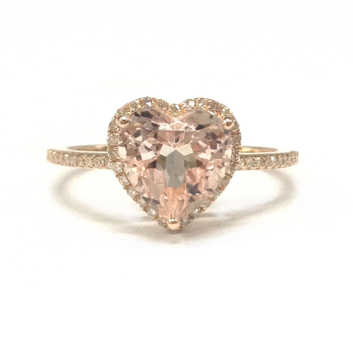 2ct Heart Morganite Diamond Halo Engagement Ring 8mm - Lord of Gem Rings