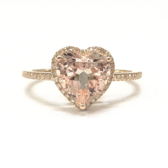 2ct Heart Morganite Diamond Halo Engagement Ring 8mm