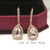 2ct Pear Morganite & Diamond Hook Earrings 14K White gold - Lord of Gem Rings