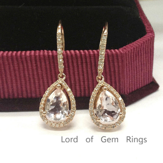 2ct Pear Morganite & Diamond Hook Earrings 14K White gold