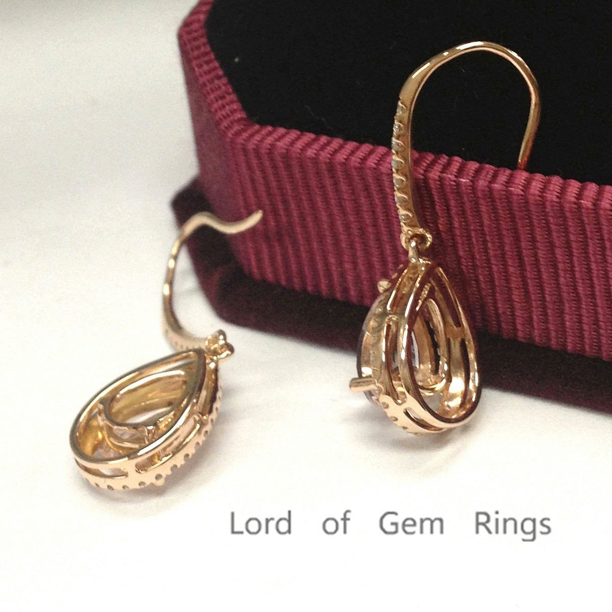2ct Pear Morganite & Diamond Hook Earrings 14K White gold - Lord of Gem Rings