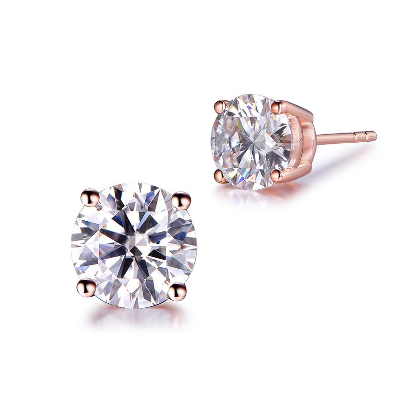 2CT Solitaire Moissanite Stud Earrings 14K Rose Gold - Lord of Gem Rings