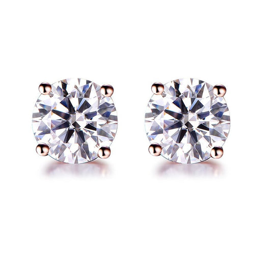 2CT Solitaire Moissanite Stud Earrings 14K Rose Gold
