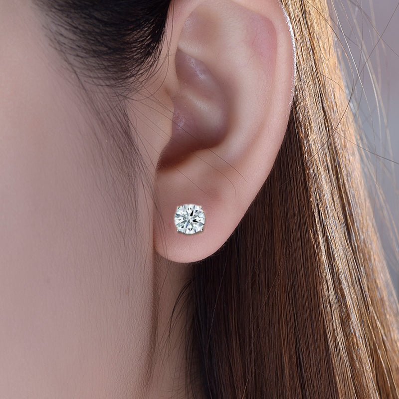2CT Solitaire Moissanite Stud Earrings 14K Rose Gold