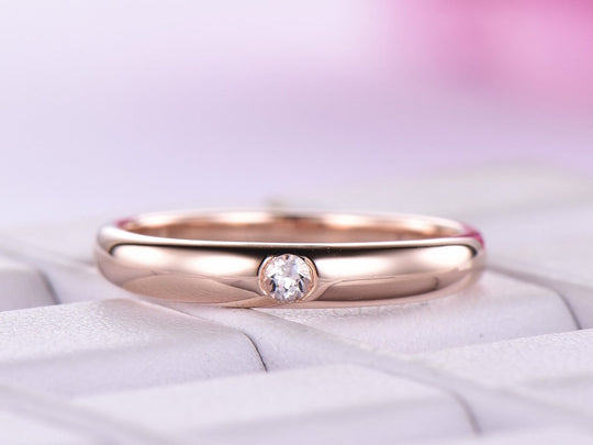 2mm Wedding Ring with Gemstone 14K Gold