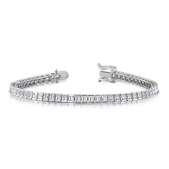 3-10ct Princess Moissanite Tennis Bracelet 14K White Gold, 7"