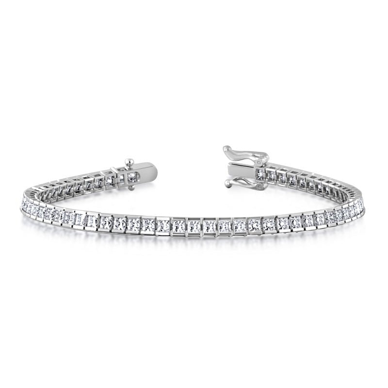 3-10ct Princess Moissanite Tennis Bracelet 14K White Gold, 7" - Lord of Gem Rings