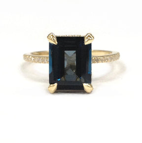 3-7.5ct Emerald Cut London Blue Topaz Diamond Hidden Halo Engagement Ring - Lord of Gem Rings