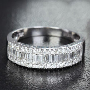 3-Row Baguette Diamond Wedding Band Half Eternity - Lord of Gem Rings