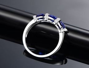 3-Stone Oval Blue Sapphire Diamond September Birthstone Band - Lord of Gem Rings