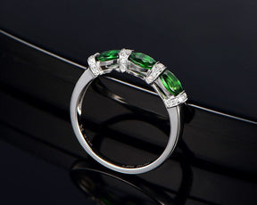 3-Stone Oval Tsavorite(Garnet) Diamond January Birthstone Band - Lord of Gem Rings