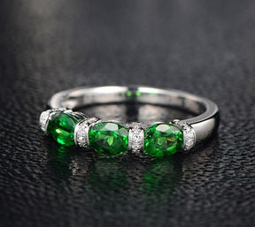 3-Stone Oval Tsavorite(Garnet) Diamond January Birthstone Band - Lord of Gem Rings