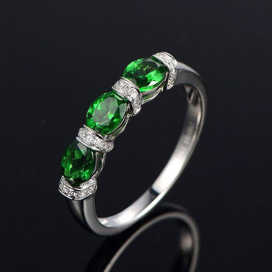 3-Stone Oval Tsavorite(Garnet) Diamond January Birthstone Band