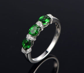 3-Stone Oval Tsavorite(Garnet) Diamond January Birthstone Band - Lord of Gem Rings