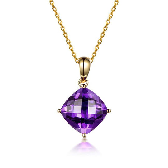 3.25ct Cushion Amethyst 18k Yellow Gold Pendant