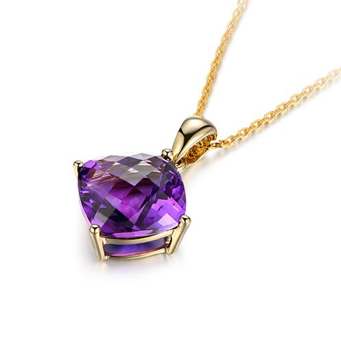 3.25ct Cushion Amethyst 18k Yellow Gold Necklace - Lord of Gem Rings
