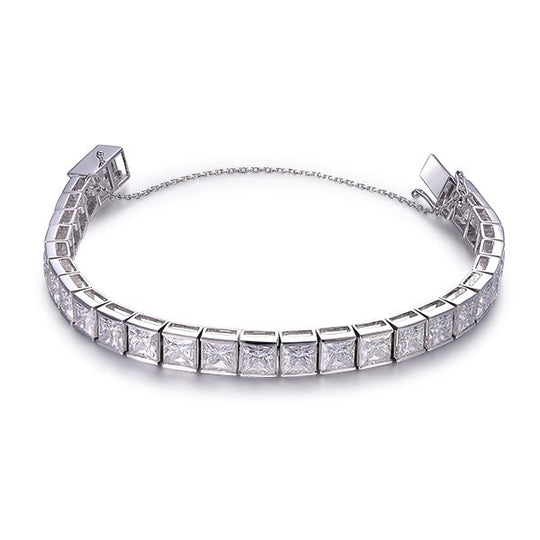 32.5ct Princess Moissanite Tennis Bracelet 14K White Gold